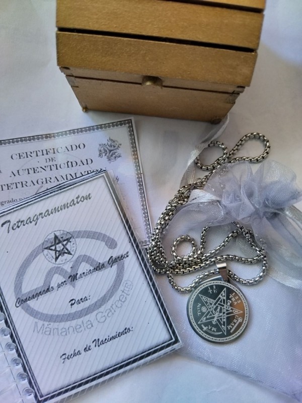 Tetragramaton Acero Grabado-Importado-Consagrado-con manual y baulcito miniatura