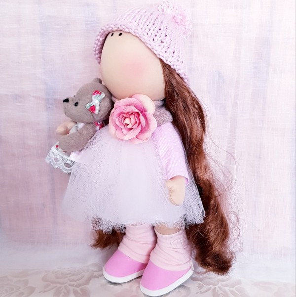 muñeca rusa de tela - 30 cm- con osito