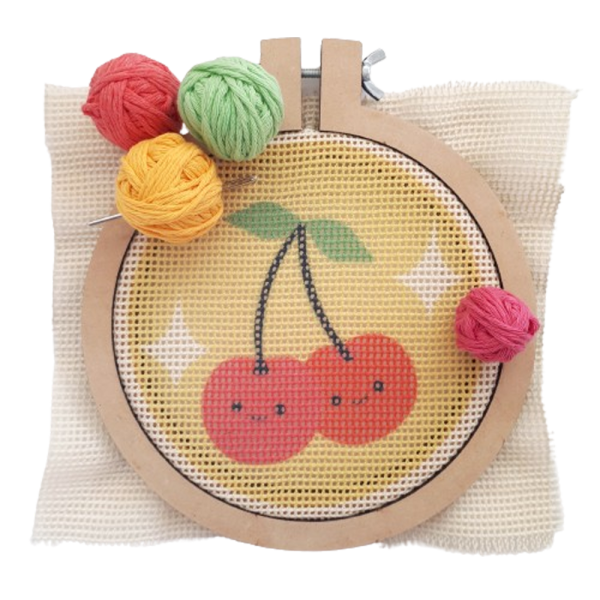 KIT PARA BORDAR EN CAÑAMAZO CON BASTIDOR - FRUTAS