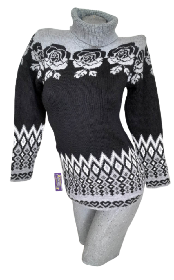 Sweater Pullover Lana Alpaca Andino Flores Ceñido S Small