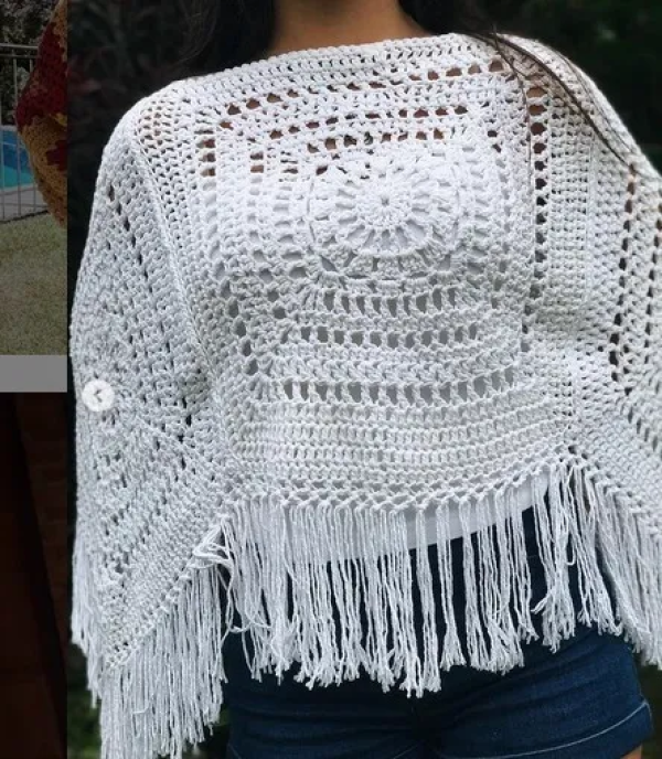 Poncho Artesanal Crochet Hilo De Algodón
