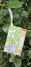 Cartuchera patchwork verde y naranja
